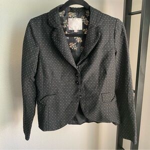 Rebecca Taylor‎ Black Fitted Blazer Jacket Size 8 Gold Dots & Circles Wool Silk